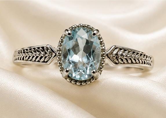 Blue Topaz Ring in 925 Sterling Silver - Delicate Textured Adjustable Band Celtic Dragon Jewellery