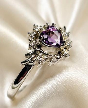 Amethyst Heart & Wing Ring in 925 Sterling Silver - Adjustable Dark Angel Goth Jewellery Celtic Dragon Jewellery