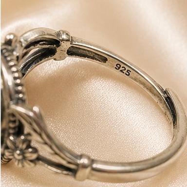 Tiger’s Eye Floral Ring in 925 Sterling Silver - Adjustable Forest Goth Nature Jewellery Celtic Dragon Jewellery