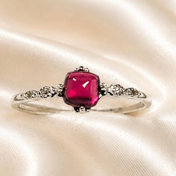 Pink Garnet Solitaire Ring in 925 Sterling Silver - Adjustable Dainty Beaded Goth Jewellery Celtic Dragon Jewellery