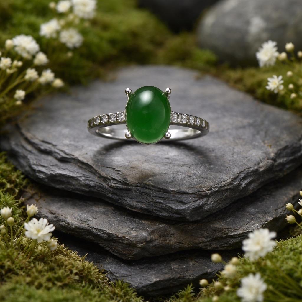 Claw Set Jade Gemstone Ring in 925 Sterling Silver with Adjustable Band Celtic Dragon Jewellery
