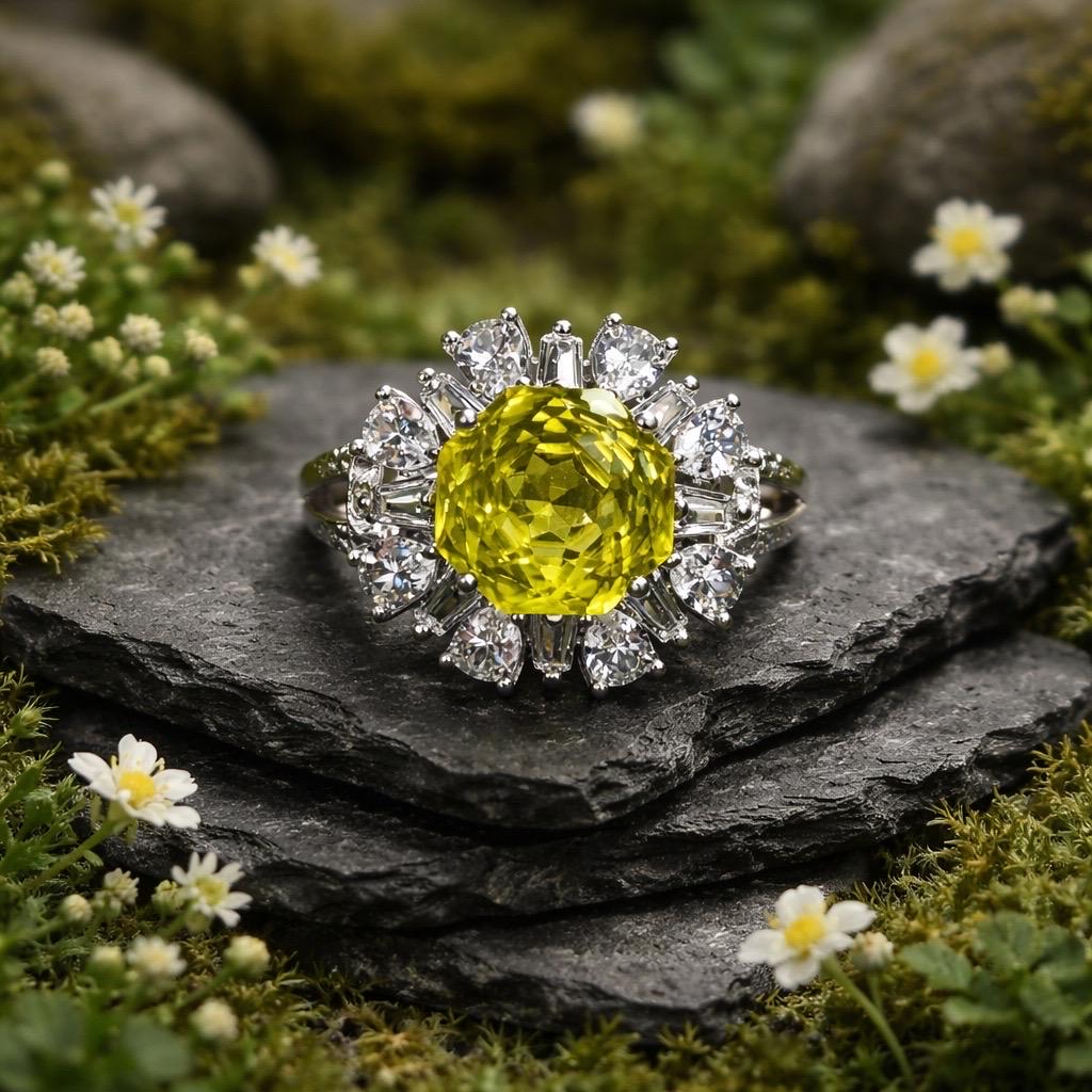 Lemon Citrine Ring With CZ in 925 Sterling Silver & Adjustable Band - Rose Cut Gemstone Celtic Dragon Jewellery
