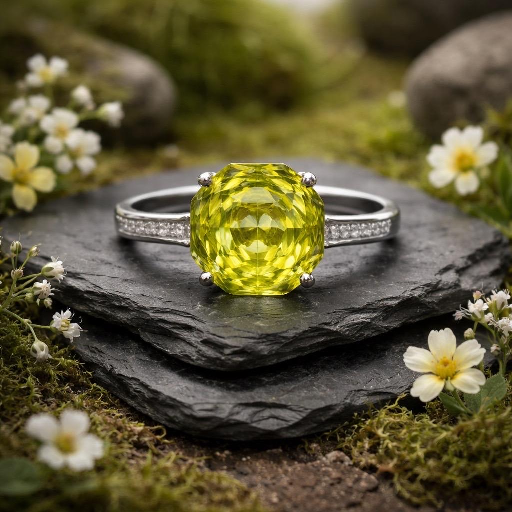 Lemon Citrine Solitaire Ring in 925 Sterling Silver & Adjustable Band Celtic Dragon Jewellery