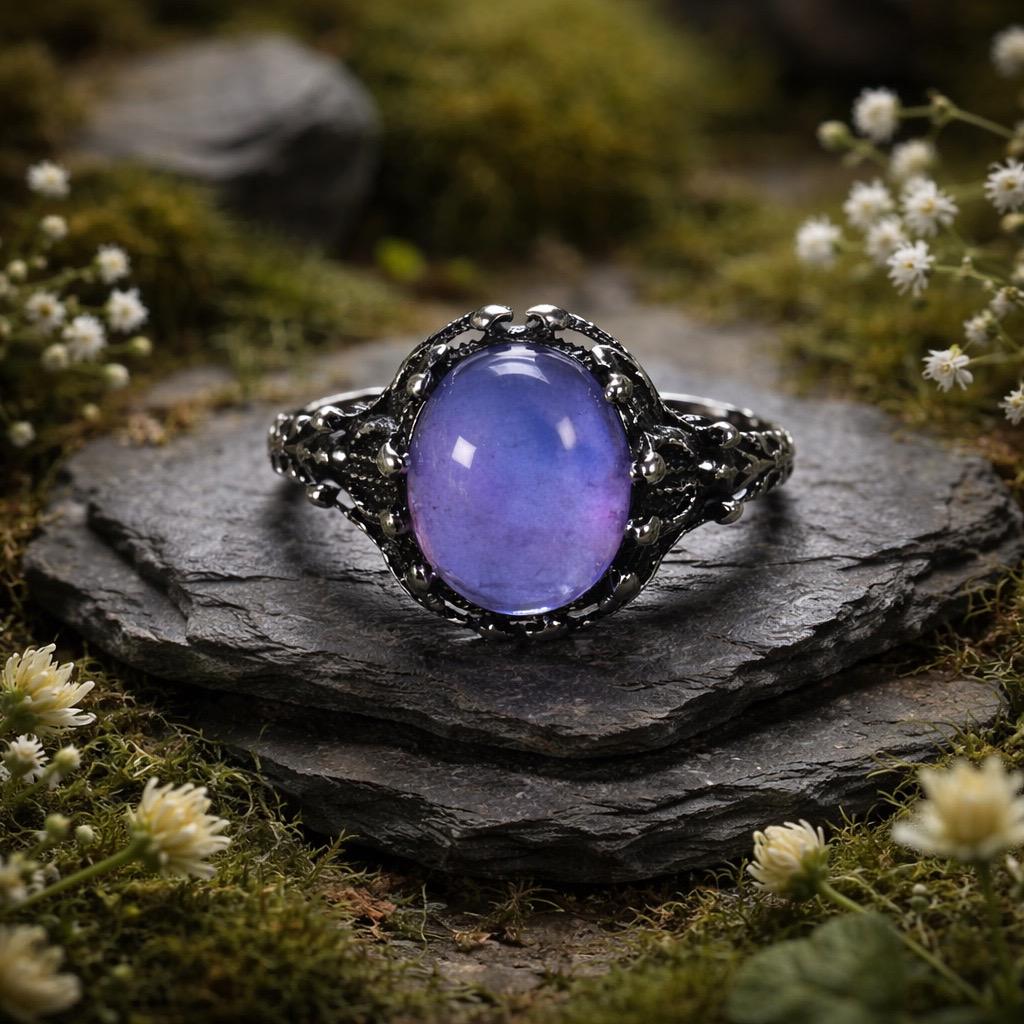 Medusa Ring with Oval Amethyst in 925 Sterling Silver – Gothic Serpent Mythology Jewellery Celtic Dragon Jewellery