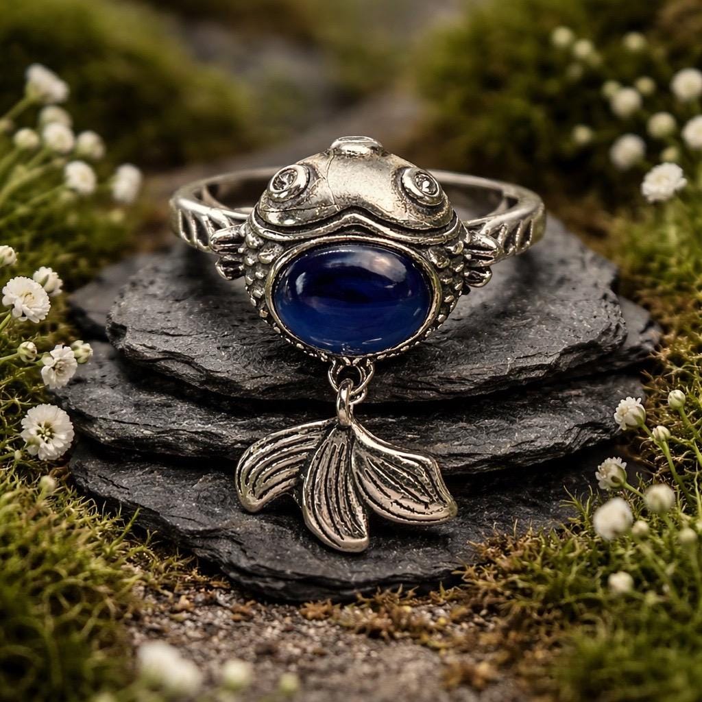 Fancy Fish Ring With Blue Kyanite in 925 Sterling Silver - Adjustable Band