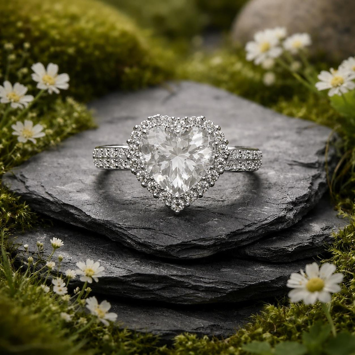 Clear Quartz Heart Ring in 925 Sterling Silver - Adjustable Romantic Jewellery Celtic Dragon Jewellery