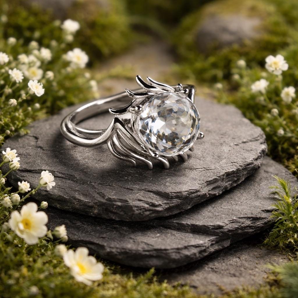 Winged Clear Quartz Ring – Sterling Silver, Adjustable Dark Angel Jewellery Celtic Dragon Jewellery