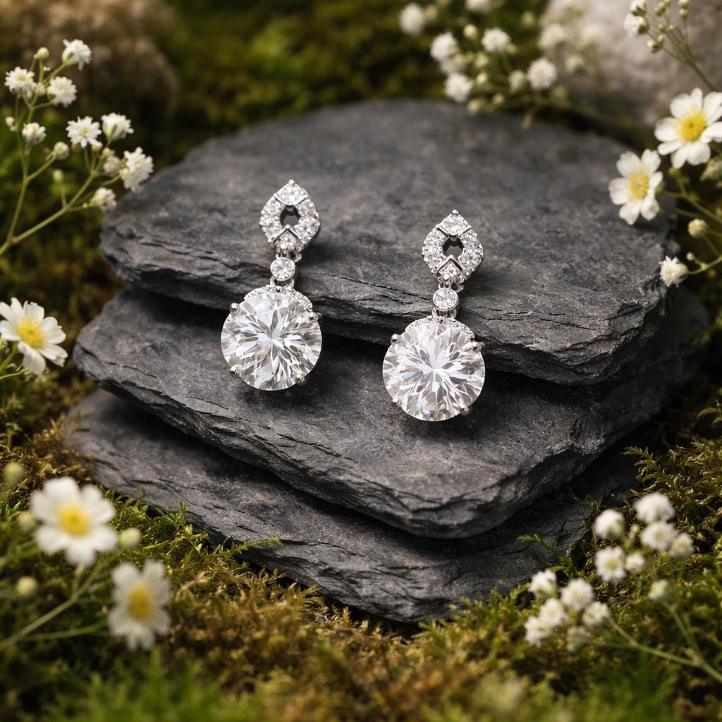 Quartz Dangle Earrings in 925 Sterling Silver - Clear Gemstone Jewellery Celtic Dragon Jewellery