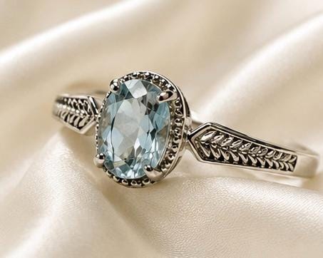 Blue Topaz Ring in 925 Sterling Silver - Delicate Textured Adjustable Band Celtic Dragon Jewellery