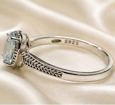 Blue Topaz Ring in 925 Sterling Silver - Delicate Textured Adjustable Band Celtic Dragon Jewellery