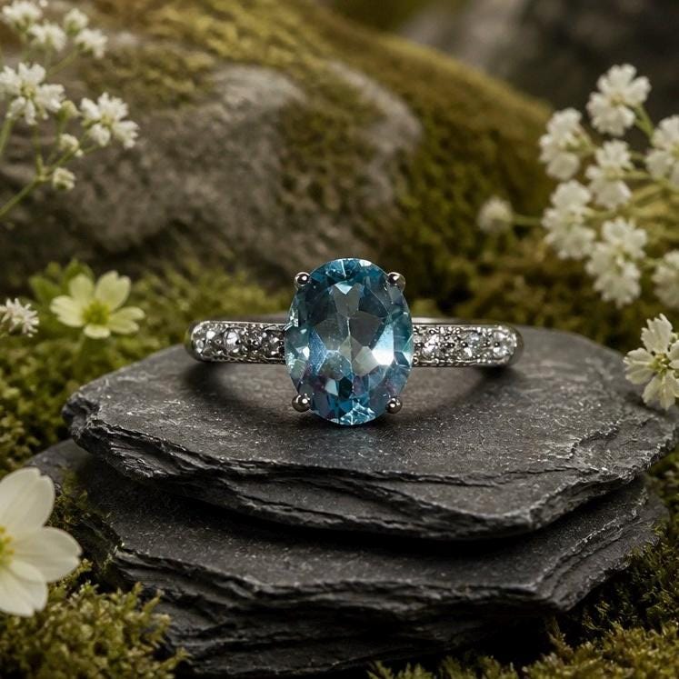 Blue Topaz Ring in 925 Sterling Silver with Adjustable Band Celtic Dragon Jewellery