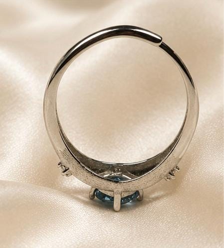 Blue Topaz Solitaire Ring in 925 Sterling Silver - Geometric CZ Accent, Adjustable Band Celtic Dragon Jewellery