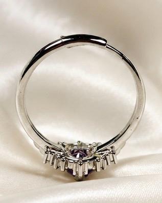 Amethyst Heart & Wing Ring in 925 Sterling Silver - Adjustable Dark Angel Goth Jewellery