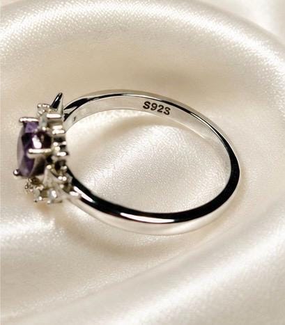 Amethyst Heart & Wing Ring in 925 Sterling Silver - Adjustable Dark Angel Goth Jewellery Celtic Dragon Jewellery