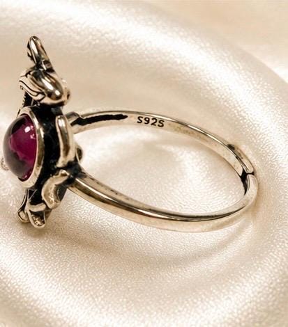 Whale Ring with Pink Garnet in 925 Sterling Silver - Adjustable Sea Life Jewellery Celtic Dragon Jewellery