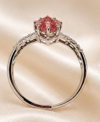 Strawberry Quartz Star Ring – CZ Accents, Sterling Silver, Adjustable Chevron Goth Jewellery Celtic Dragon Jewellery