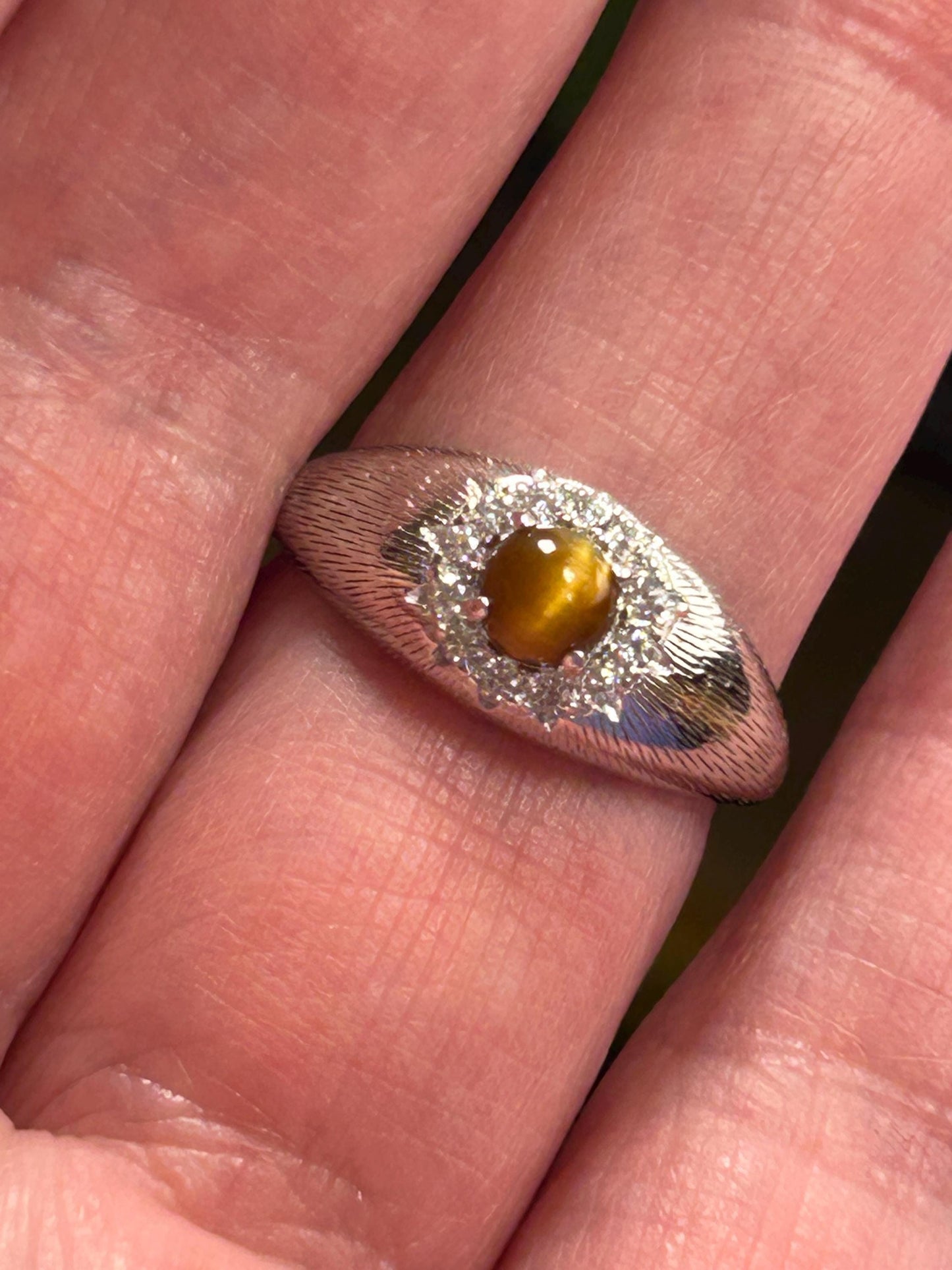 Sterling Silver Tiger's Eye Ring with CZ Accents – Adjustable Goth Statement Jewellery