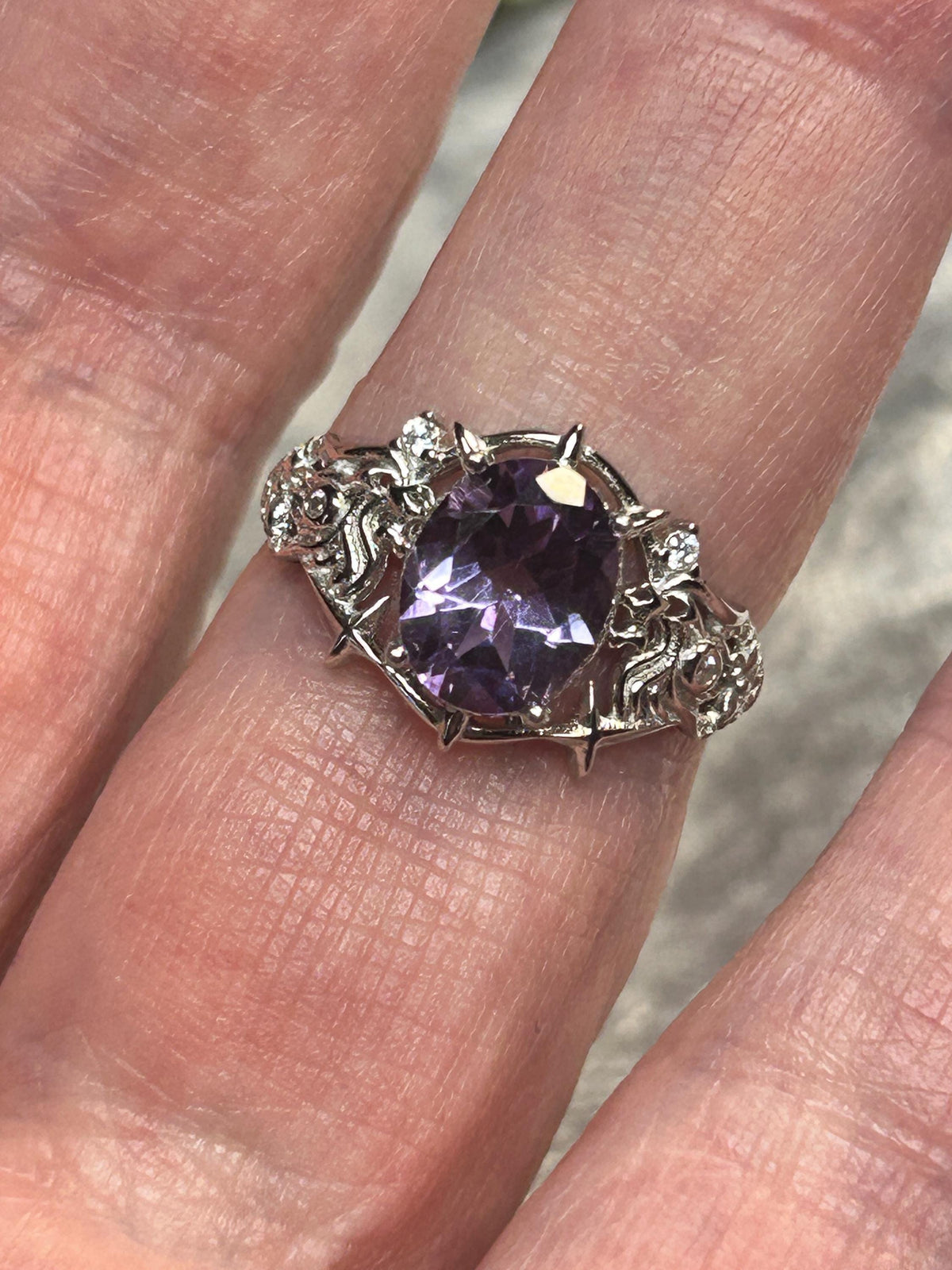 Amethyst Ring in 925 Sterling Silver - Adjustable Gothic Jewellery - Ornate Thorn Design Celtic Dragon Jewellery