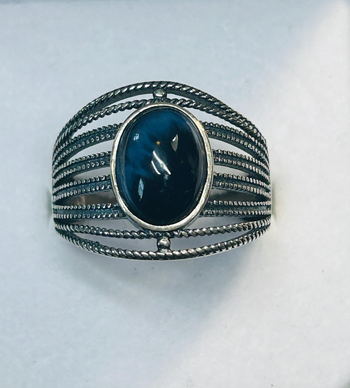 Blue Tigers Eye Ring in 925 Sterling Silver - Adjustable Boho Statement Ring Celtic Dragon Jewellery
