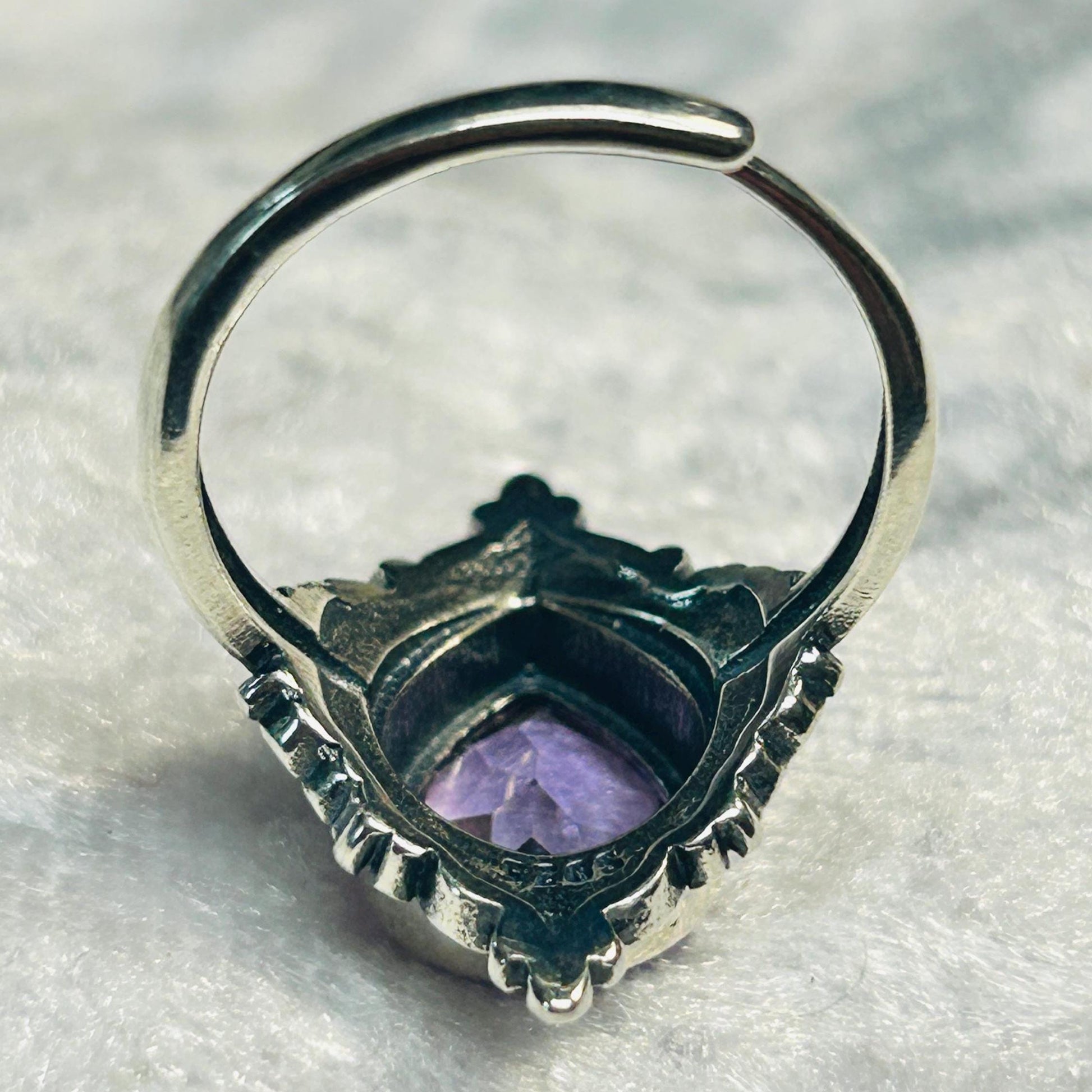 Amethyst Teardrop Ring in Ornate 925 Sterling Silver - Gothic Statement Ring Celtic Dragon Jewellery