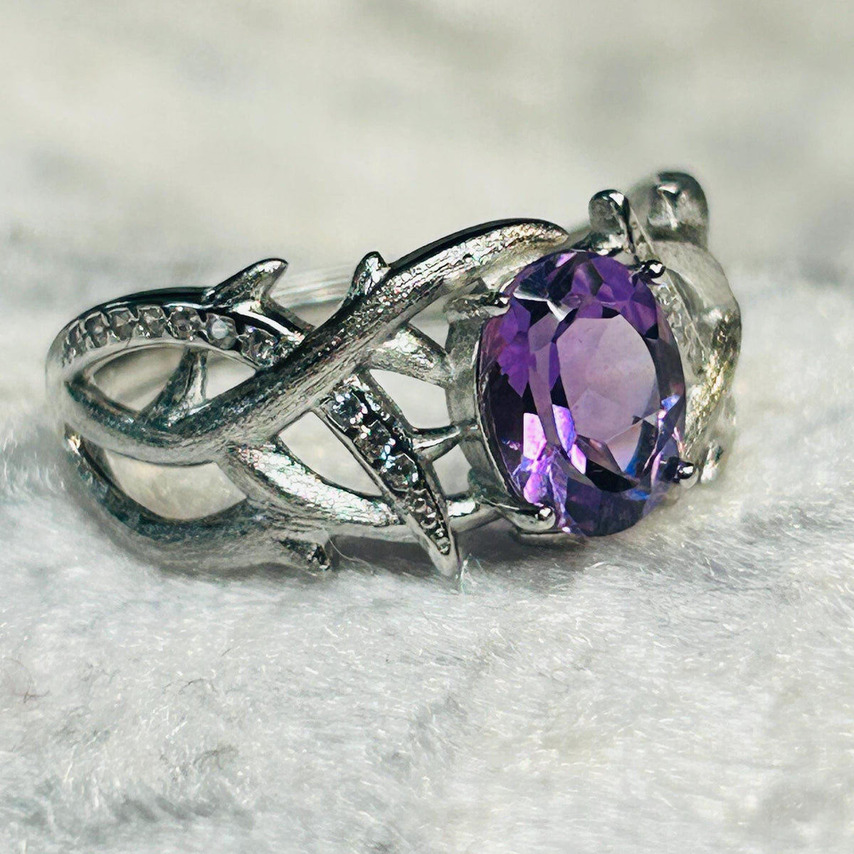 Amethyst Ring in 925 Sterling Silver Bramble Setting - Gothic Statement Jewellery Celtic Dragon Jewellery