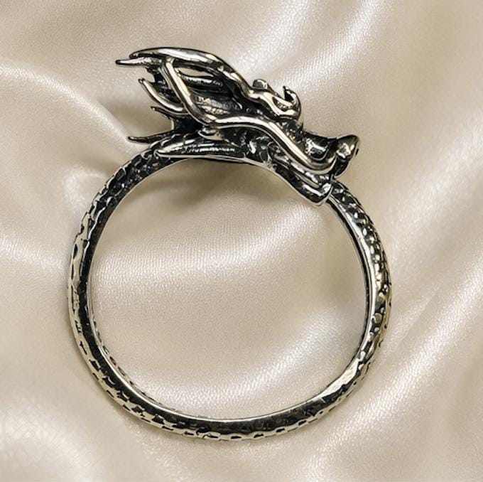 Dragon Ring with Spinel in 925 Sterling Silver - Adjustable Gothic Jewellery Celtic Dragon Jewellery