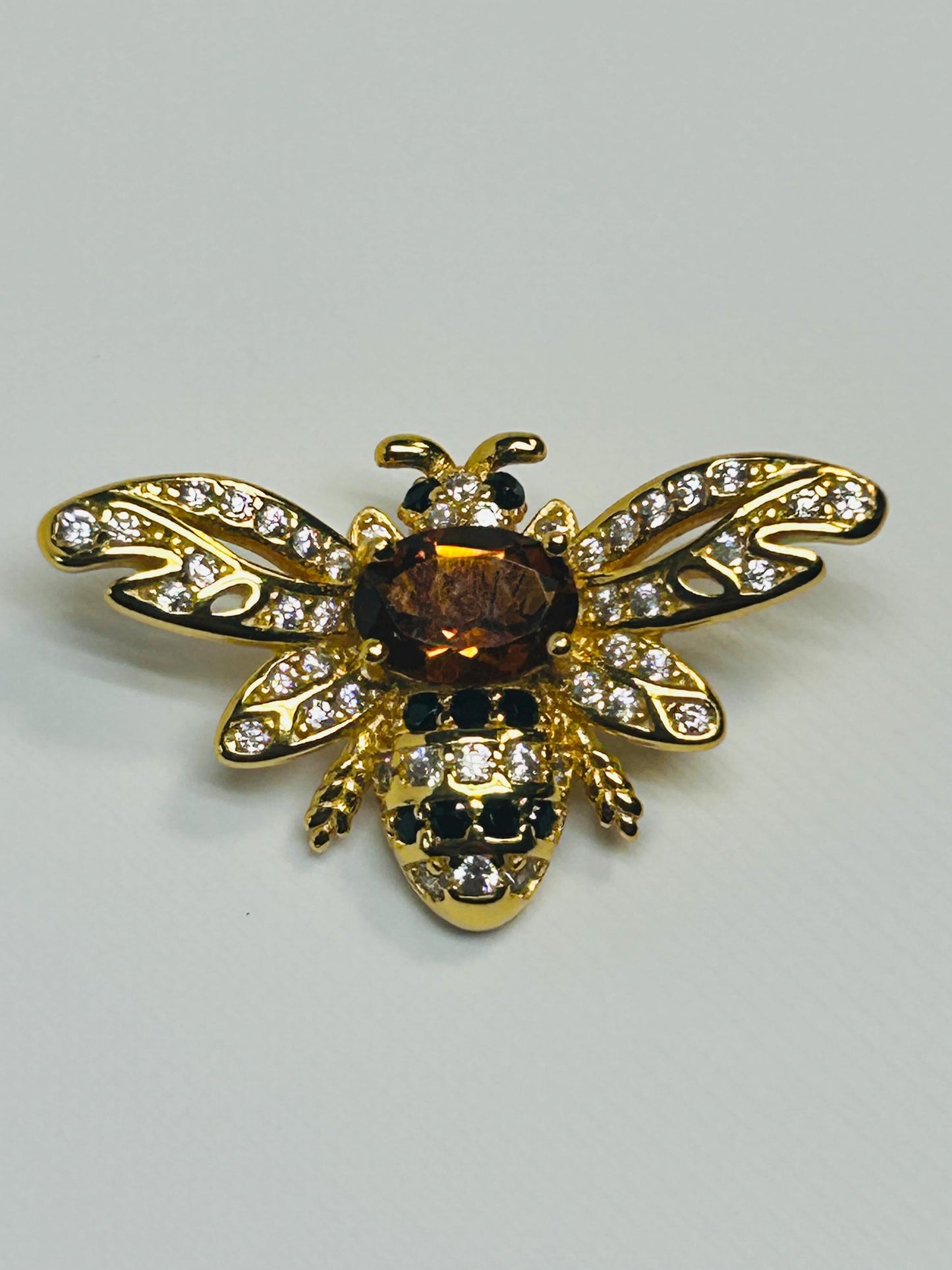 Citrine Honey Bee Pendant - Gold Plated 925 Sterling Silver - CZ Bee Jewellery Celtic Dragon Jewellery