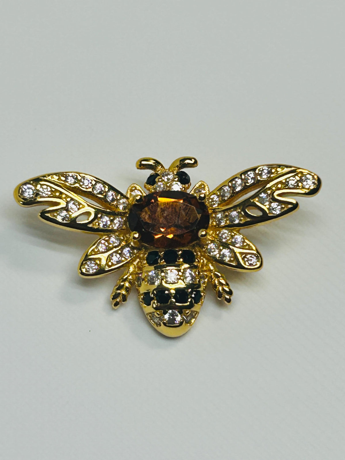 Citrine Honey Bee Pendant - Gold Plated 925 Sterling Silver - CZ Bee Jewellery Celtic Dragon Jewellery