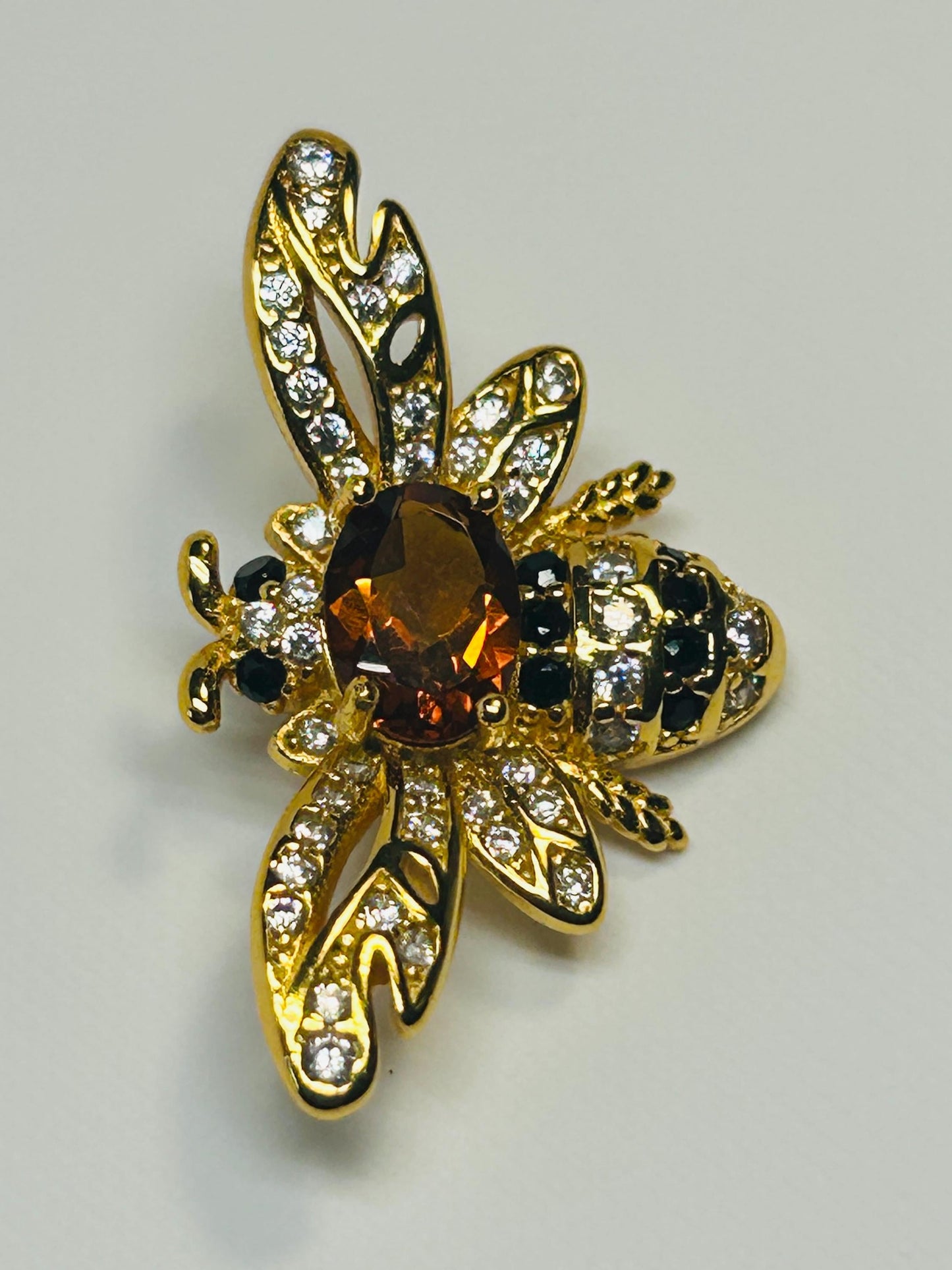 Citrine Honey Bee Pendant - Gold Plated 925 Sterling Silver - CZ Bee Jewellery Celtic Dragon Jewellery