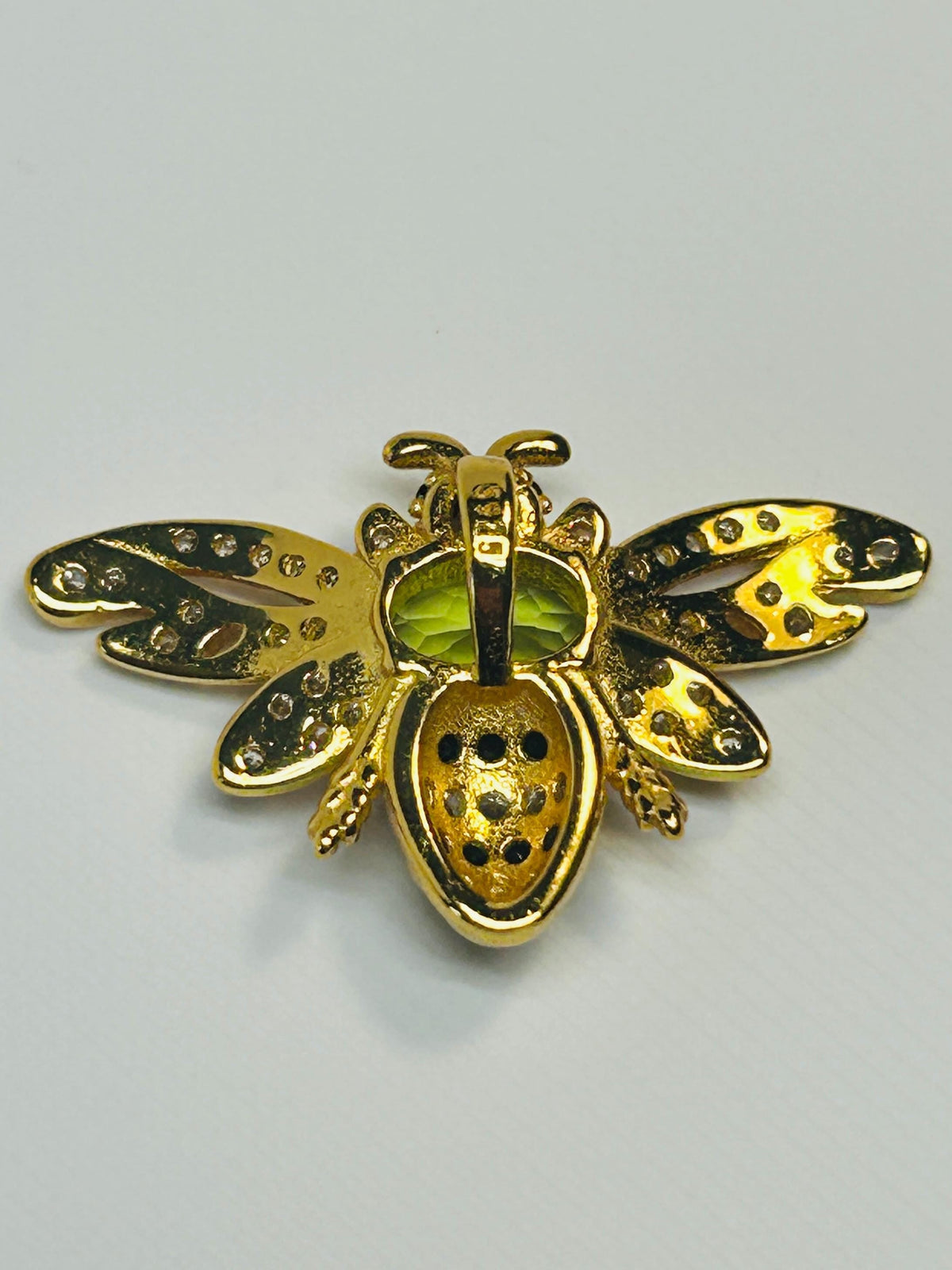 Peridot Honey Bee Pendant - Gold Plated 925 Sterling Silver - CZ Bee Jewellery Celtic Dragon Jewellery