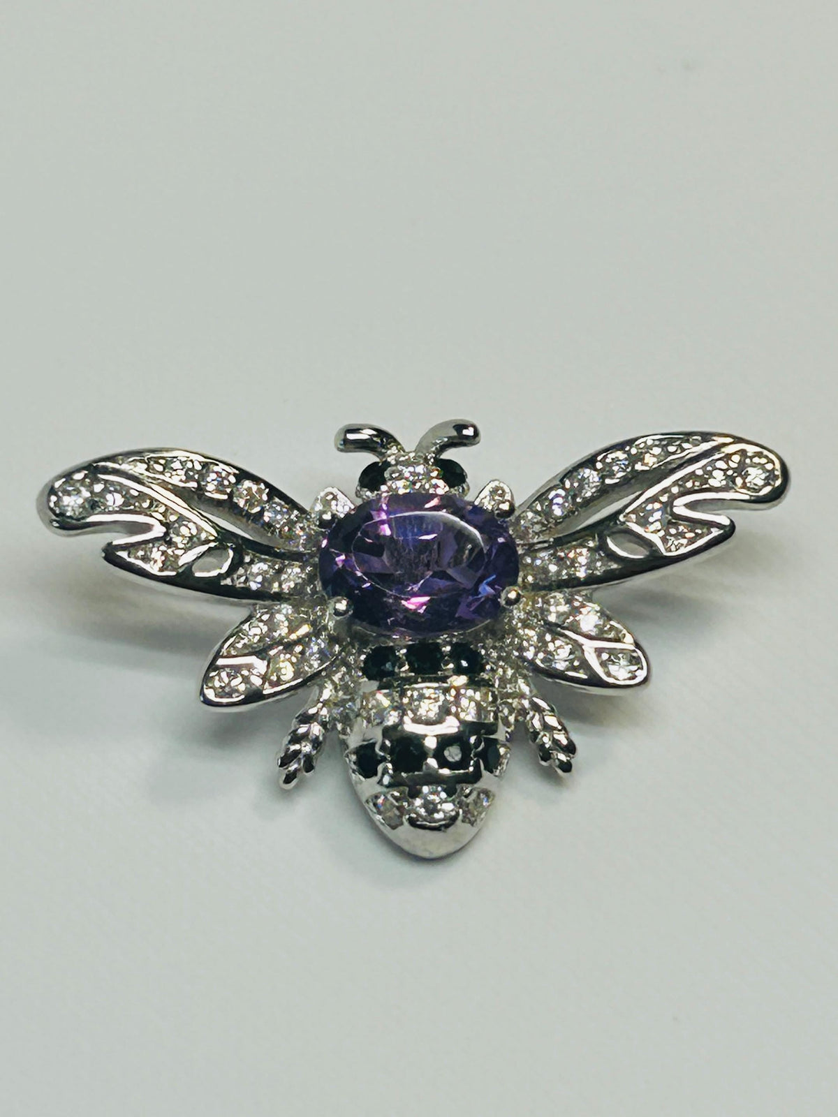 Amethyst Honey Bee Pendant - 925 Sterling Silver - CZ Bee Jewellery Celtic Dragon Jewellery