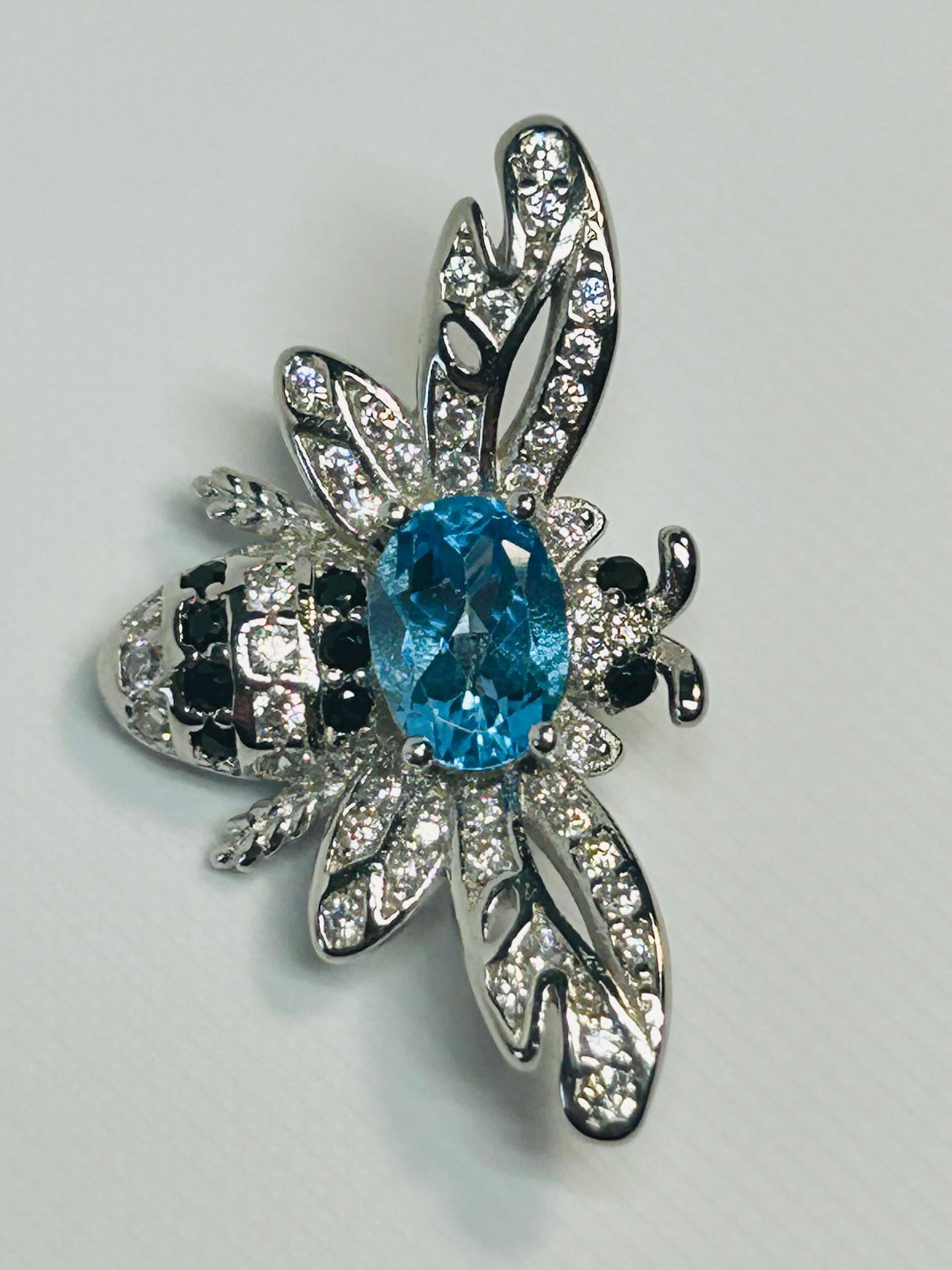 Blue Topaz Honey Bee Pendant - 925 Sterling Silver - CZ Bee Jewellery Celtic Dragon Jewellery
