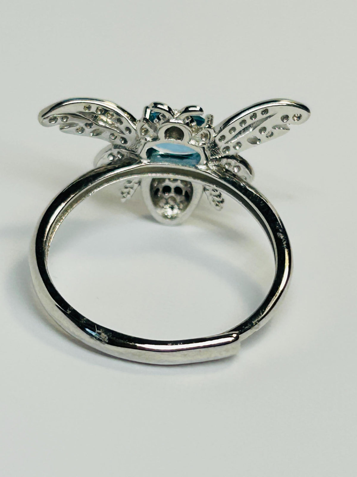 Blue Topaz Honey Bee Ring - 925 Sterling Silver - Adjustable CZ Bee Jewellery Celtic Dragon Jewellery