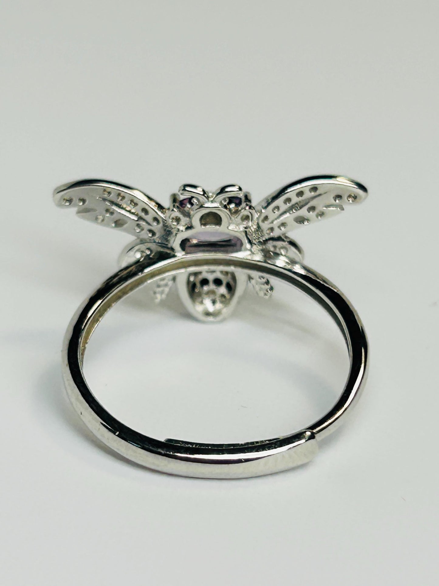 Amethyst Honey Bee Ring - 925 Sterling Silver - Adjustable CZ Bee Jewellery Celtic Dragon Jewellery