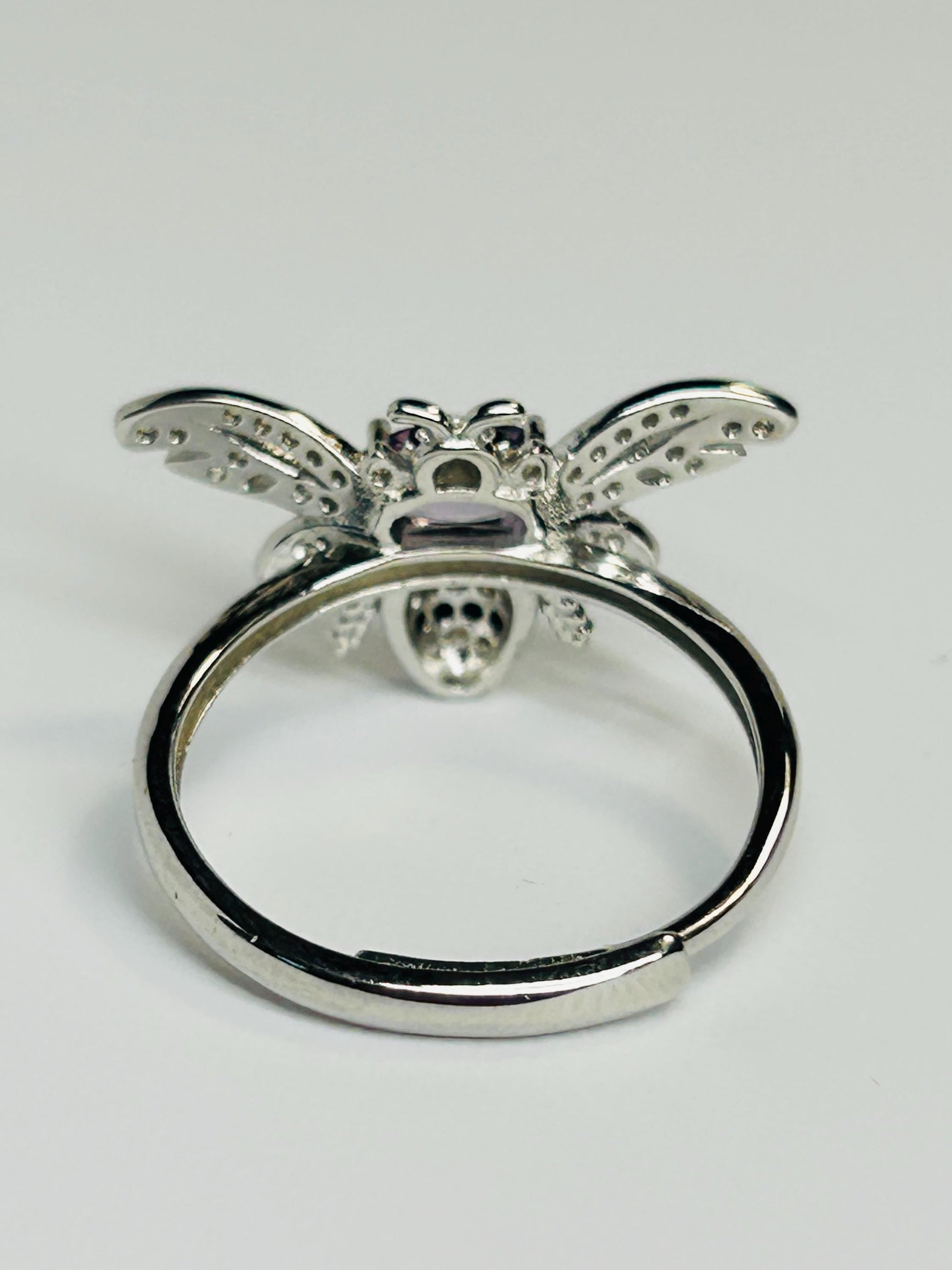 Amethyst Honey Bee Ring - 925 Sterling Silver - Adjustable CZ Bee Jewellery Celtic Dragon Jewellery