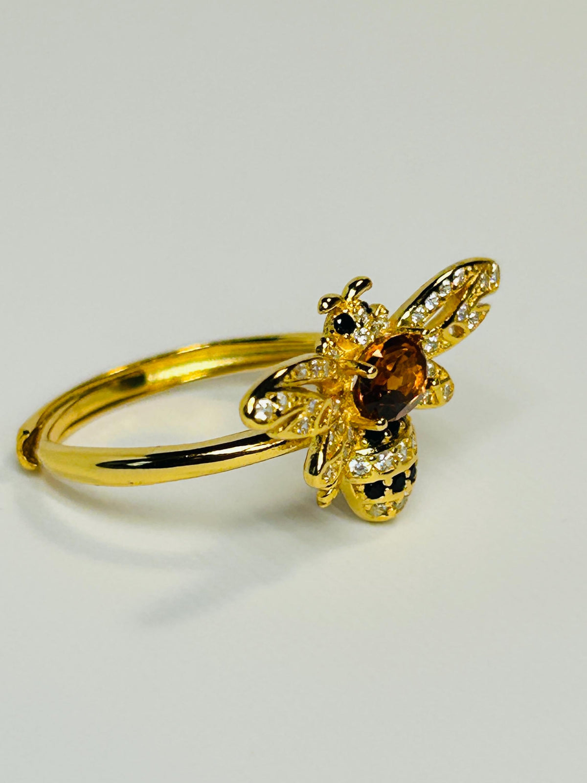 Citrine Honey Bee Ring - Gold Plated 925 Sterling Silver - CZ Bee Jewellery Celtic Dragon Jewellery