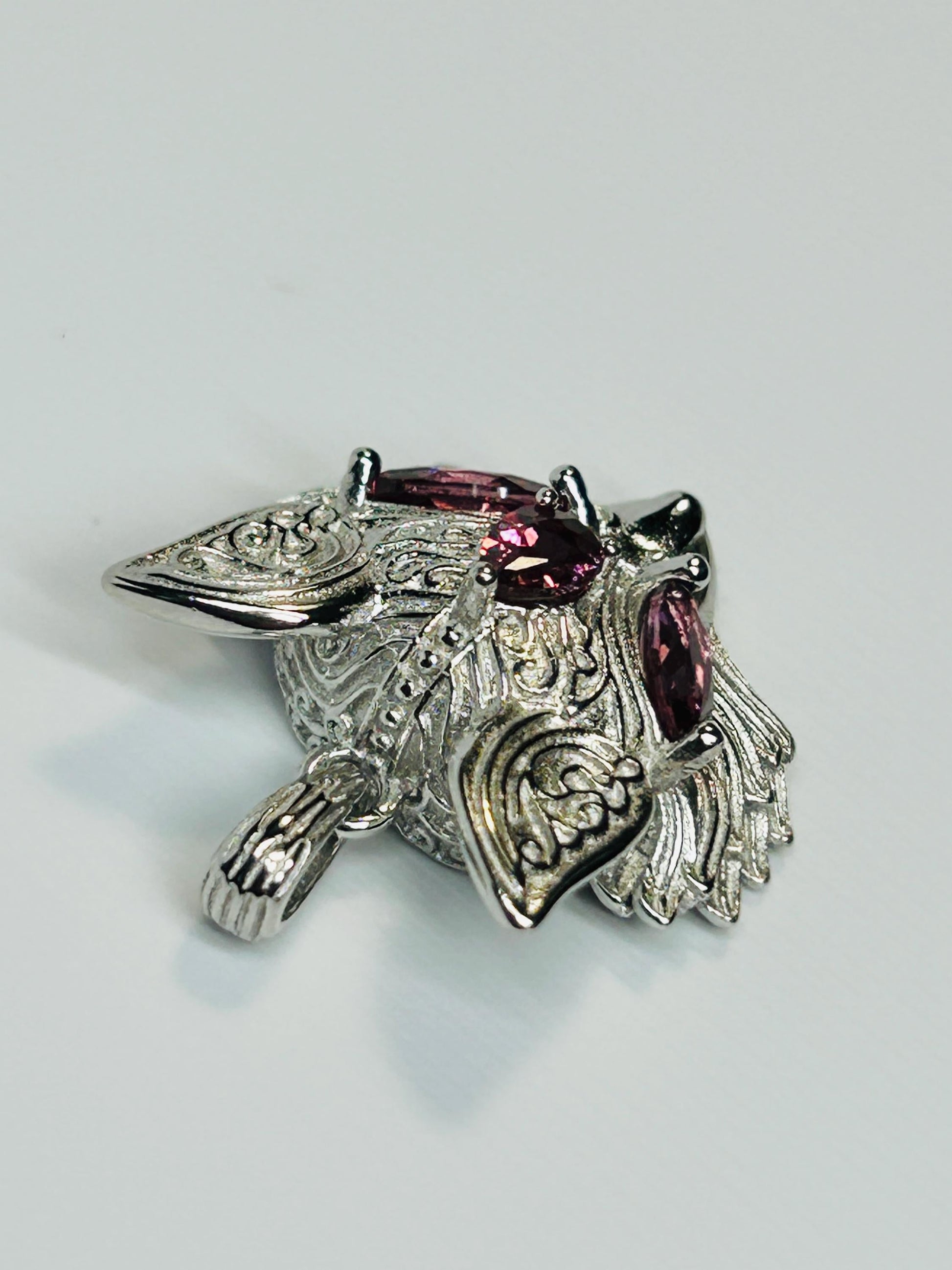 Fox Pendant with Pink Garnet - 925 Sterling Silver - Adjustable Woodland Jewellery Celtic Dragon Jewellery