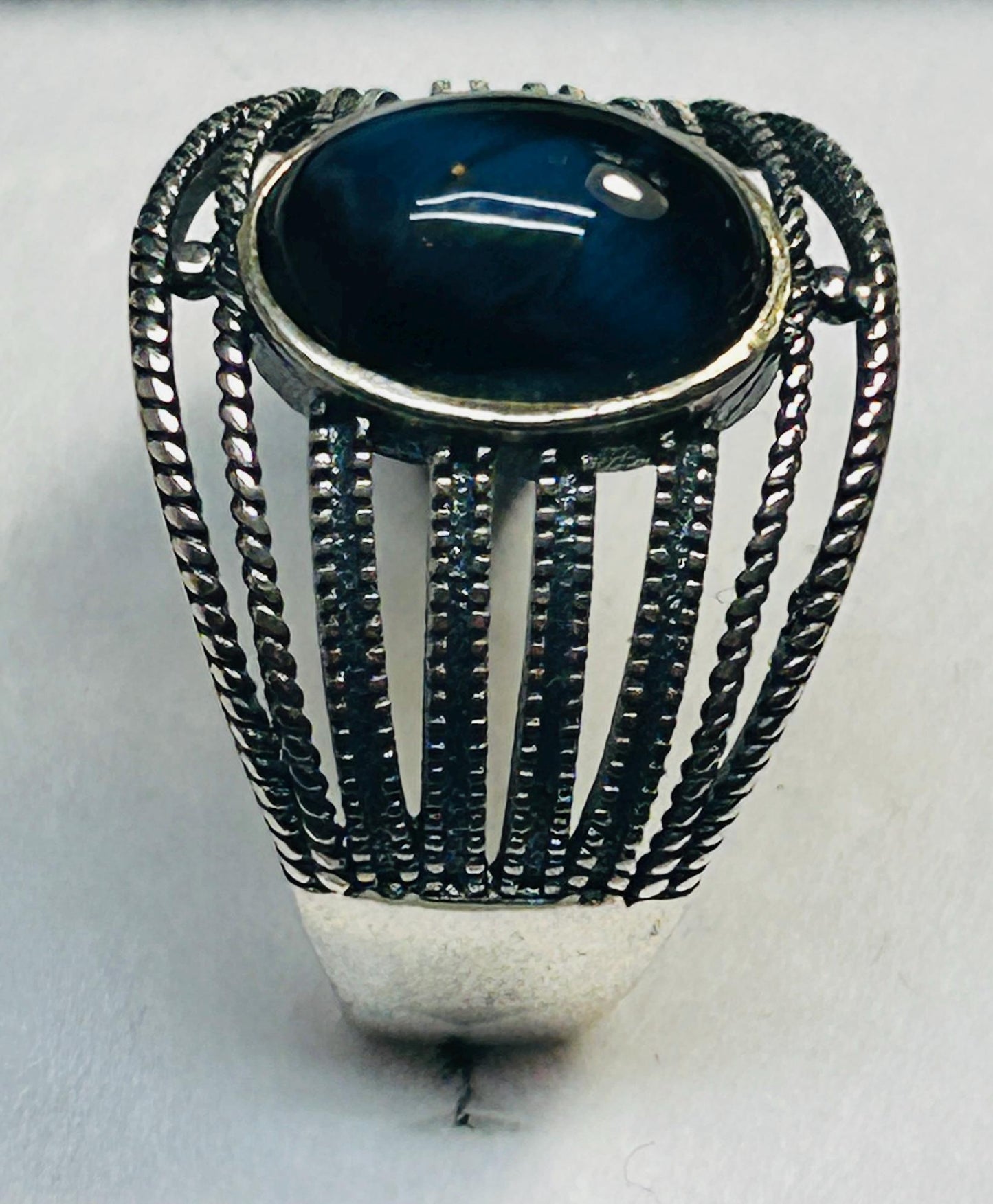 Blue Tigers Eye Ring in 925 Sterling Silver - Adjustable Boho Statement Ring Celtic Dragon Jewellery