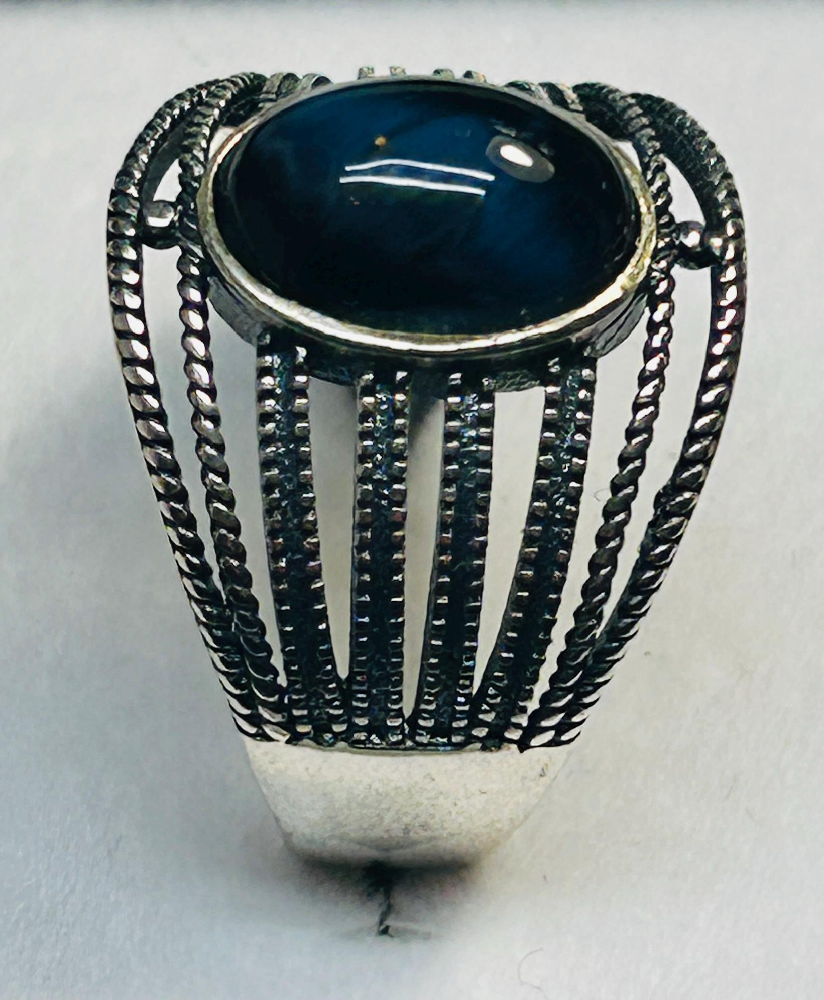 Blue Tigers Eye Ring in 925 Sterling Silver - Adjustable Boho Statement Ring Celtic Dragon Jewellery