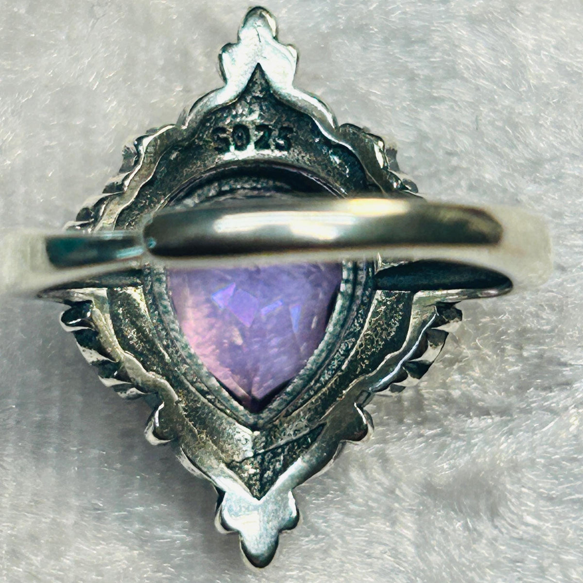 Amethyst Teardrop Ring in Ornate 925 Sterling Silver - Gothic Statement Ring Celtic Dragon Jewellery