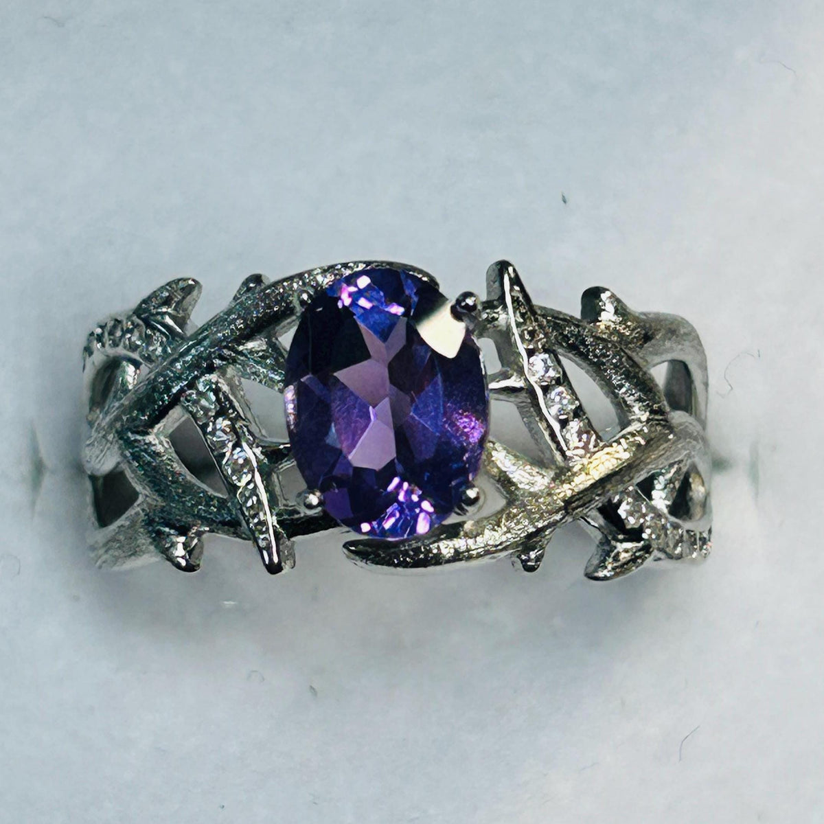 Amethyst Ring in 925 Sterling Silver Bramble Setting - Gothic Statement Jewellery Celtic Dragon Jewellery