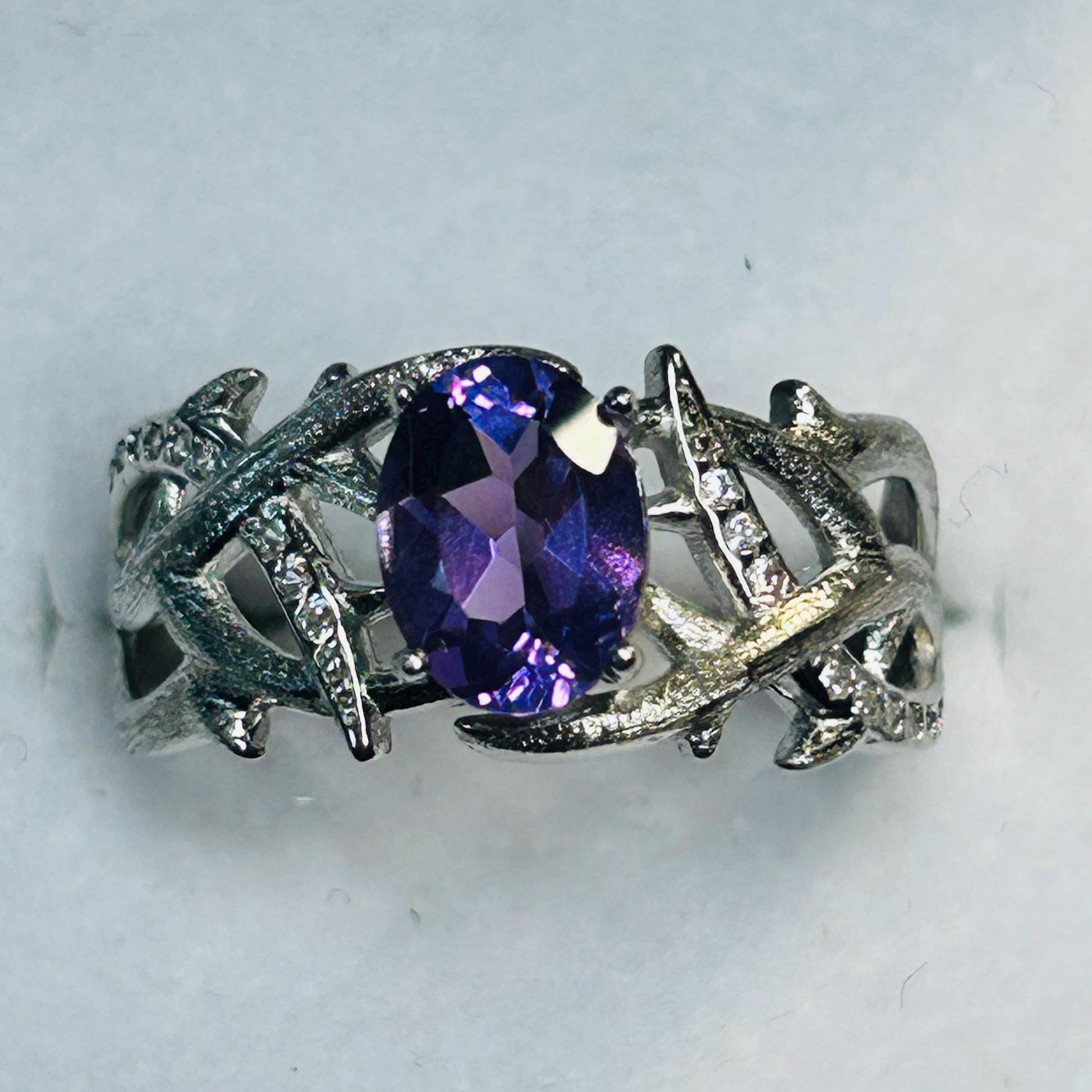 Amethyst Ring in 925 Sterling Silver Bramble Setting - Gothic Statement Jewellery Celtic Dragon Jewellery