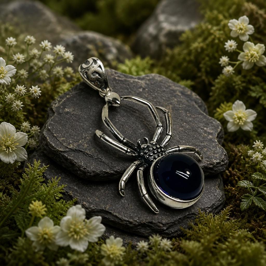 Spider Pendant with Amethyst Gemstone in 925 Sterling Silver Celtic Dragon Jewellery