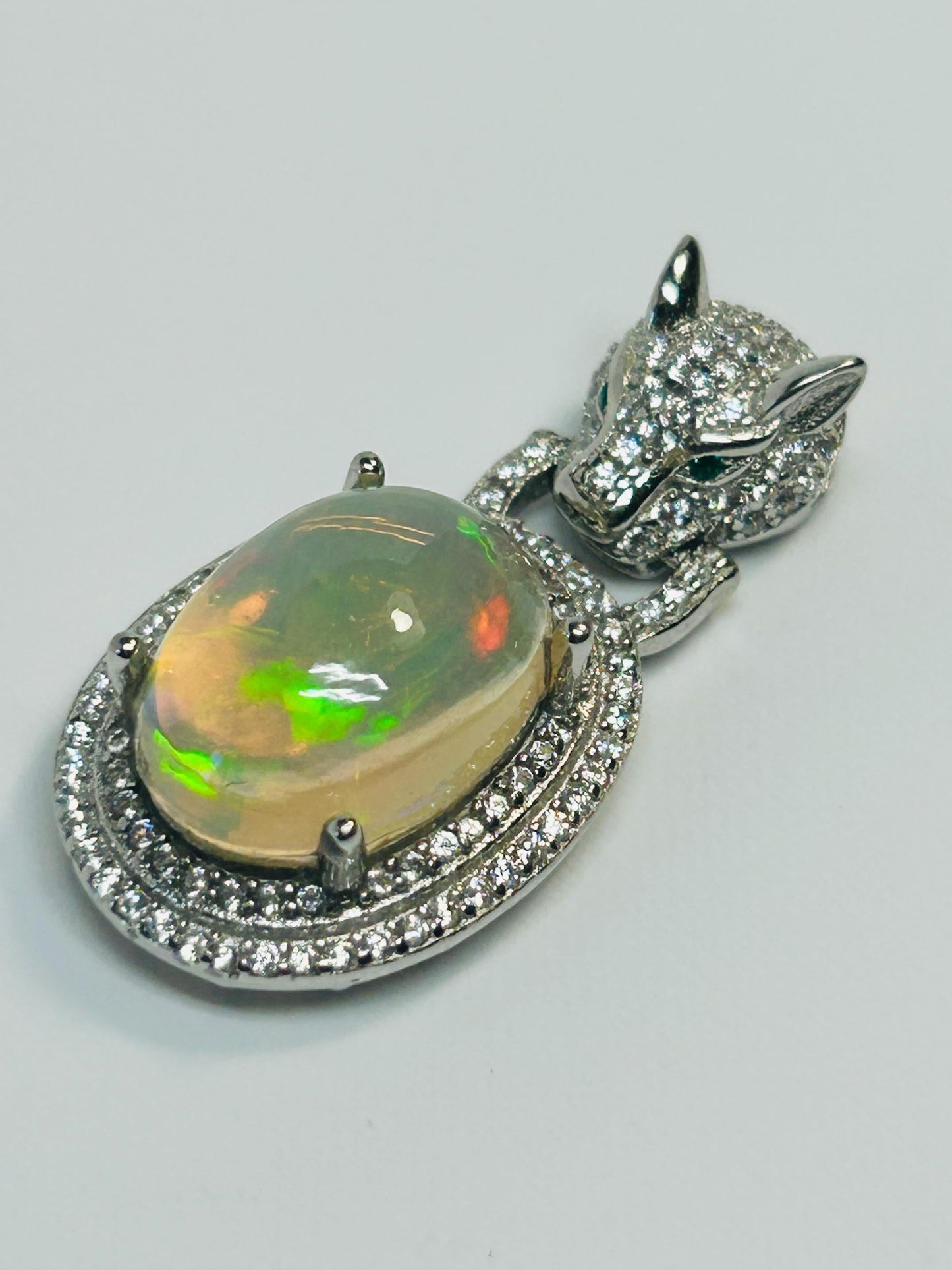 Leopard Pendant with Opal & Pave CZ: 925 Sterling Silver - Iced Out Jewellery Celtic Dragon Jewellery