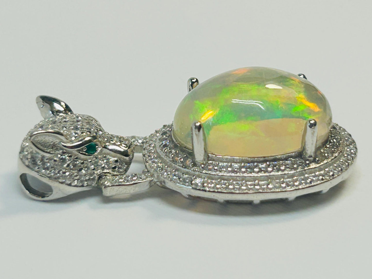 Leopard Pendant with Opal & Pave CZ: 925 Sterling Silver - Iced Out Jewellery Celtic Dragon Jewellery