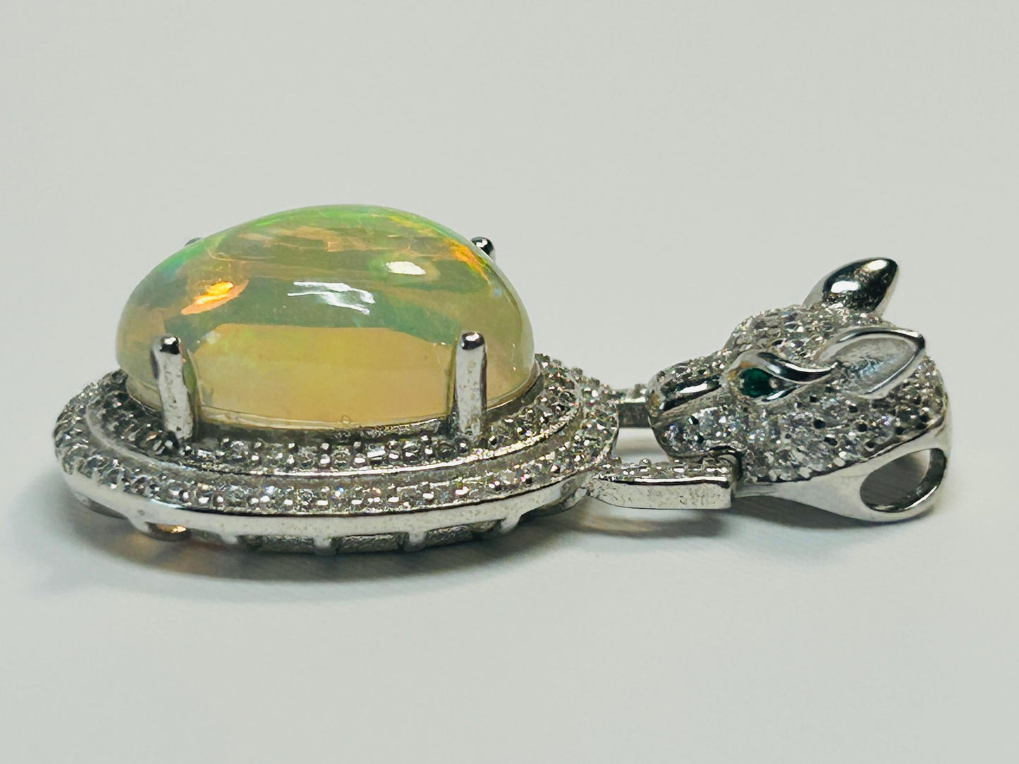 Leopard Pendant with Opal & Pave CZ: 925 Sterling Silver - Iced Out Jewellery Celtic Dragon Jewellery