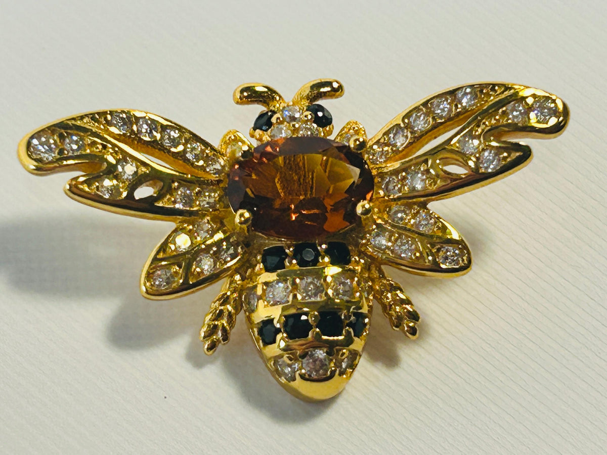 Citrine Honey Bee Pendant - Gold Plated 925 Sterling Silver - CZ Bee Jewellery Celtic Dragon Jewellery