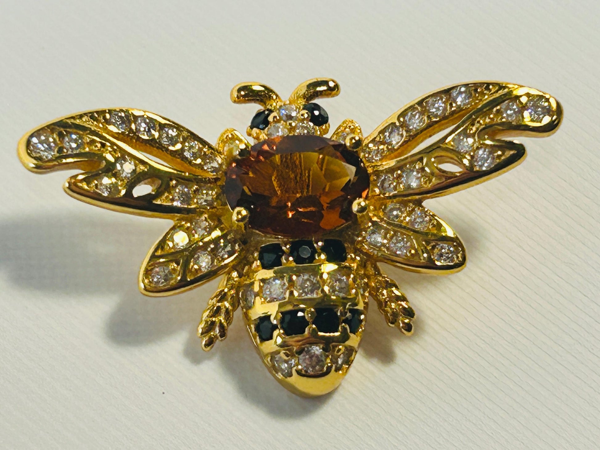 Citrine Honey Bee Pendant - Gold Plated 925 Sterling Silver - CZ Bee Jewellery Celtic Dragon Jewellery