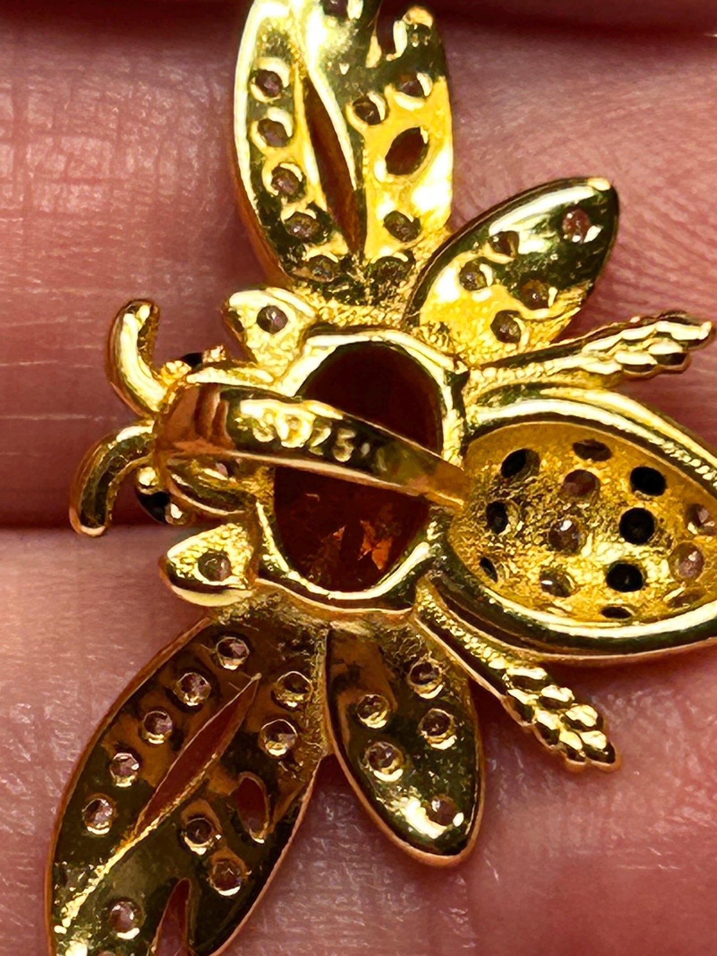 Citrine Honey Bee Pendant - Gold Plated 925 Sterling Silver - CZ Bee Jewellery Celtic Dragon Jewellery