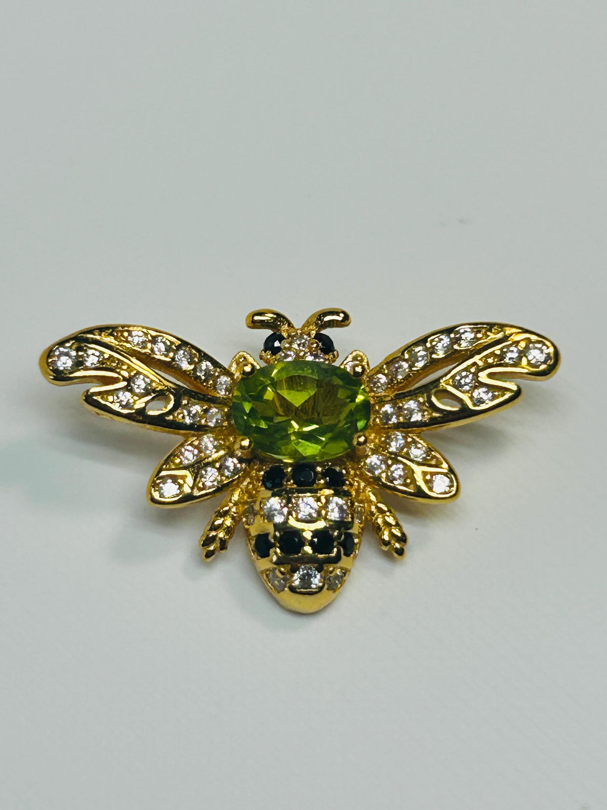 Peridot Honey Bee Pendant - Gold Plated 925 Sterling Silver - CZ Bee Jewellery Celtic Dragon Jewellery